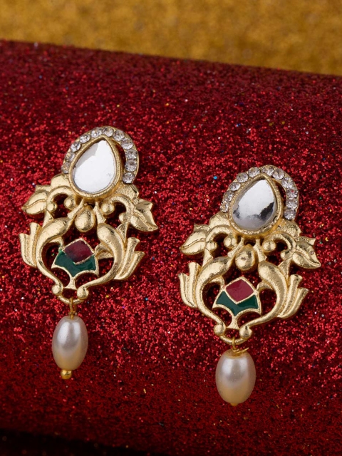 

Studio Voylla Gold-Toned & Off-White Contemporary Drop Earrings