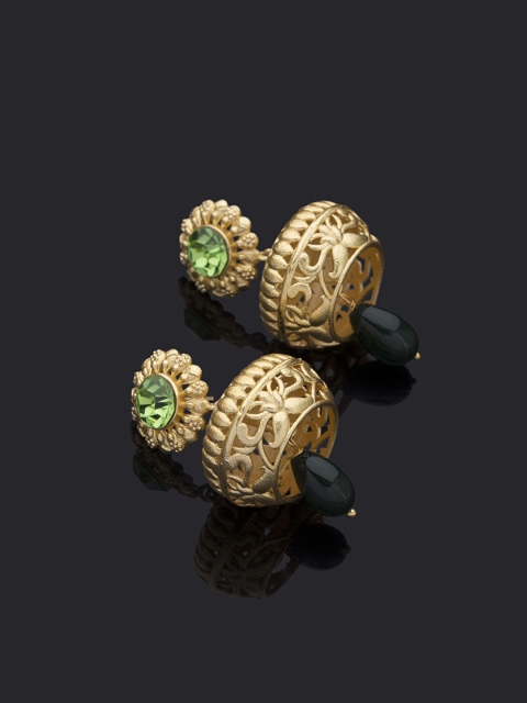 

Studio Voylla Gold-Toned & Green Floral Jhumkas