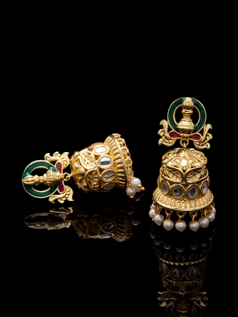

Studio Voylla Gold-Toned & White Dome Shaped Jhumkas