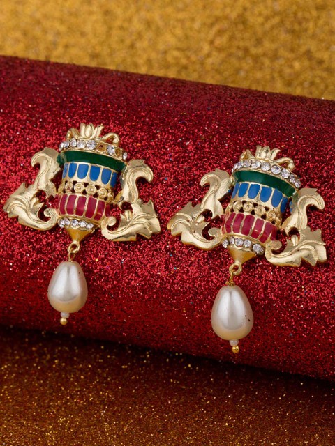 

Studio Voylla Gold-Toned & Red Drop Earrings
