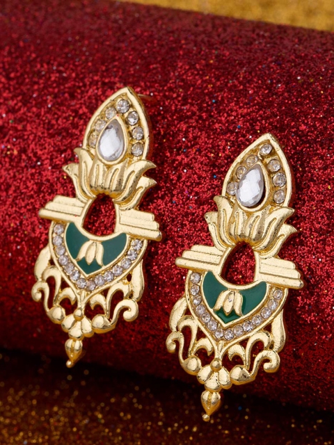 

Studio Voylla Gold-Toned & Green Contemporary Drop Earrings