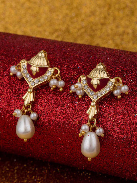 

Studio Voylla Gold-Toned & Red Drop Earrings