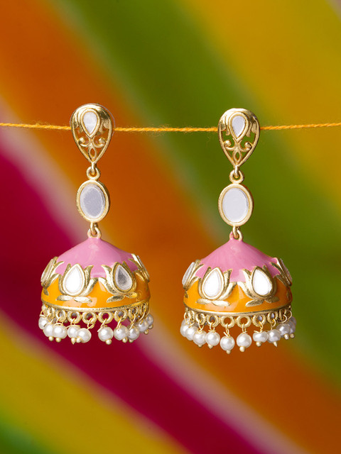

Studio Voylla Gold-Plated & Pink Classic Jhumkas