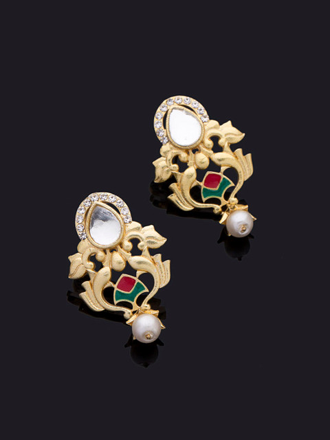 

Studio Voylla Gold-Toned & Red Drop Earrings