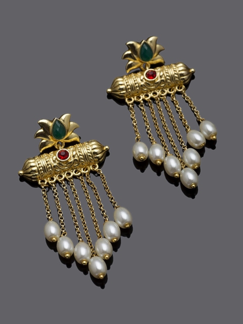 

Studio Voylla Gold-Toned & Red Drop Earrings