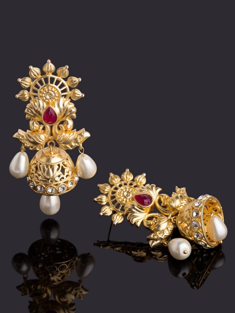 

Studio Voylla Gold-Toned & Red Jhumkas