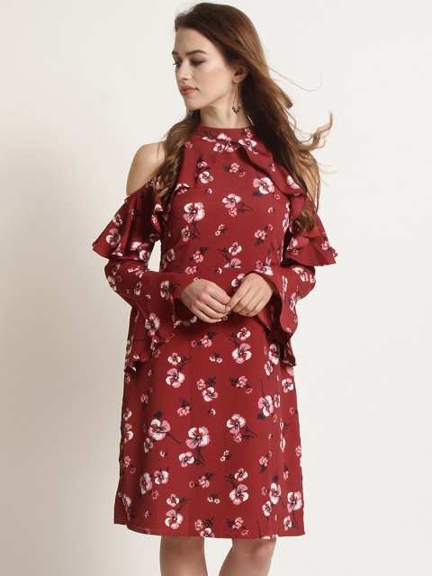 

RARE Women Maroon Printed Fit and Flare Dress