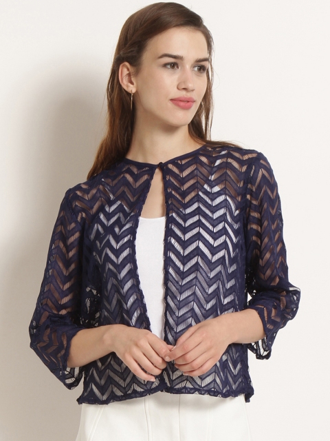 

RARE Navy Blue Self Design Open Front Shrug