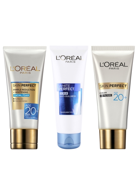 

LOreal Women Set of Face Scrub, Face Wash & Whitening Cream, White