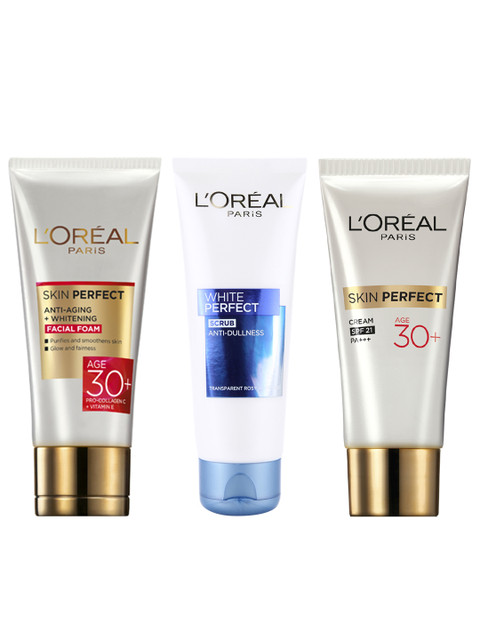 

LOreal Women Set of Facial Foam, Anti-Dullness Scrub & Day Cream, White