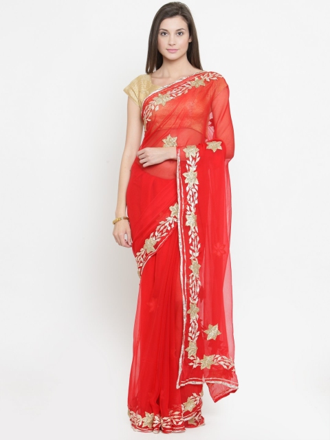 

Geroo Jaipur Red Embroidered Pure Chiffon Sustainable Saree