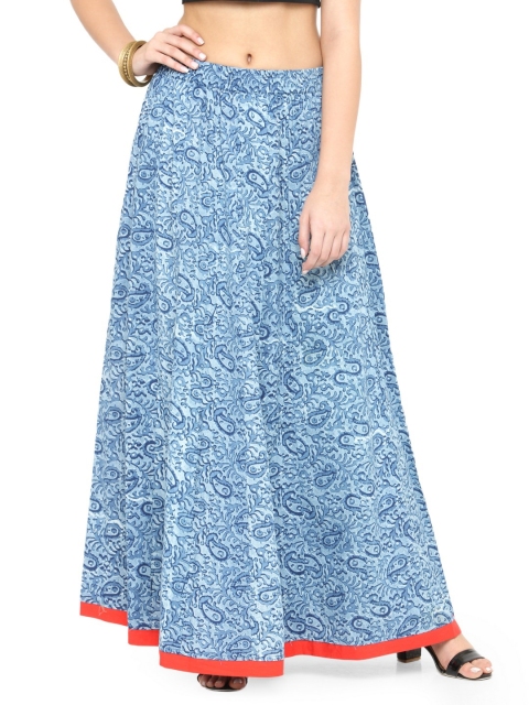 

Geroo Jaipur Women Blue Printed A-Line Maxi Skirt