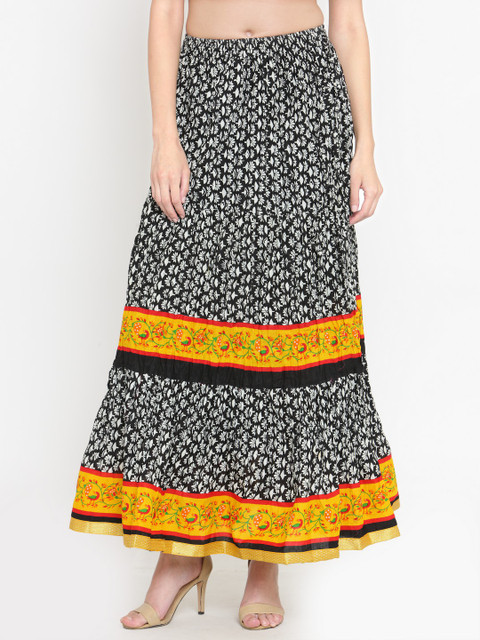 

Geroo Jaipur Women Black & White Floral Printed A-Line Maxi Pure Cotton Sustainable Skirt