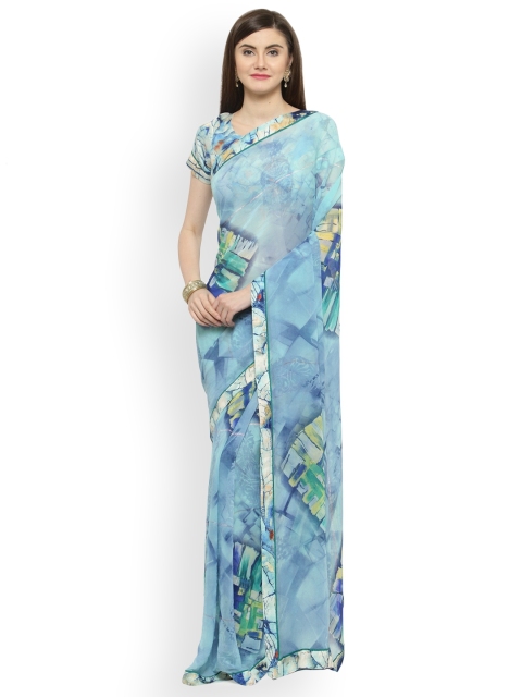 

Shaily Blue Printed Satin Saree
