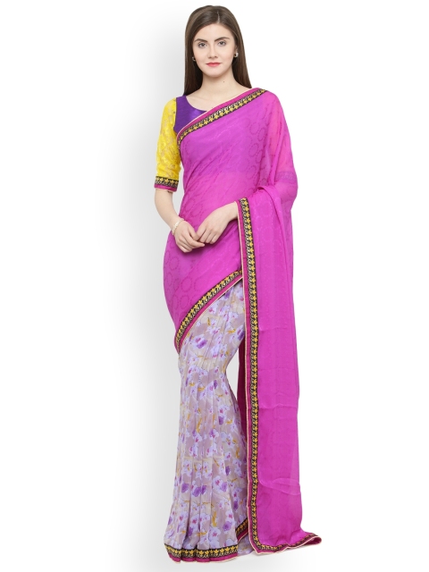 

Shaily Pink & Lavender Pure Georgette Floral Print Half & Half Saree