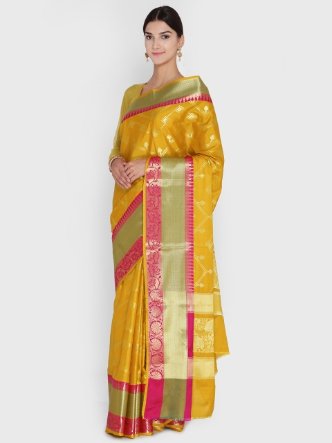 

Chhabra 555 Mustard & Gold-Toned Art Silk Woven Design Banarasi Saree