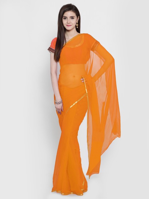 

Chhabra 555 Orange Solid Poly Chiffon Saree