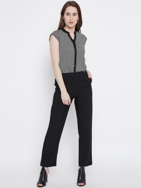 

Ruhaans Off-White & Black Printed Basic Jumpsuit