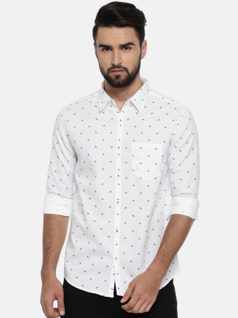 

SPYKAR Men White Slim Fit Printed Casual Shirt