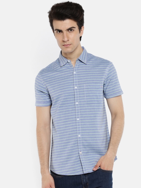 

SPYKAR Men Blue & White Slim Fit Striped Casual Shirt