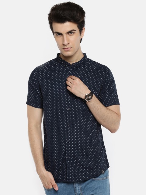 

SPYKAR Men Navy Slim Fit Printed Casual Shirt, Navy blue