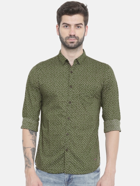 

SPYKAR Men Green & White Slim Fit Printed Casual Shirt