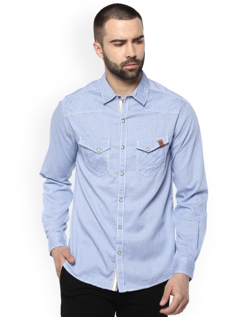 

SPYKAR Men Blue & White Slim Fit Checked Casual Shirt