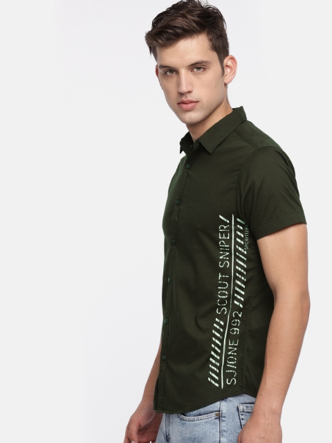

SPYKAR Men Olive Green Regular Fit Printed Casual Shirt