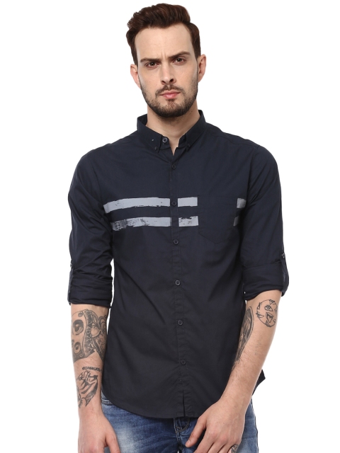 

SPYKAR Men Navy Blue Slim Fit Striped Casual Shirt