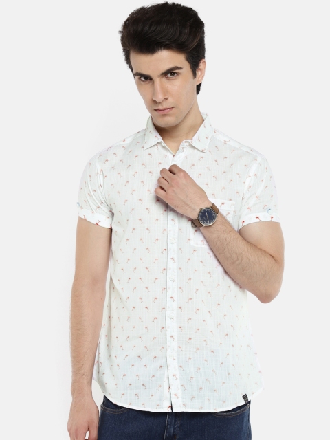 

SPYKAR Men White Slim Fit Printed Casual Shirt