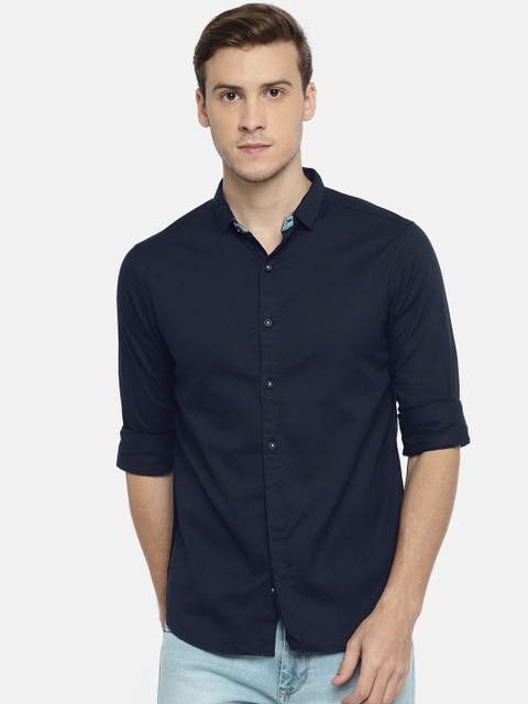 

SPYKAR Men Navy Blue Slim Fit Solid Casual Shirt