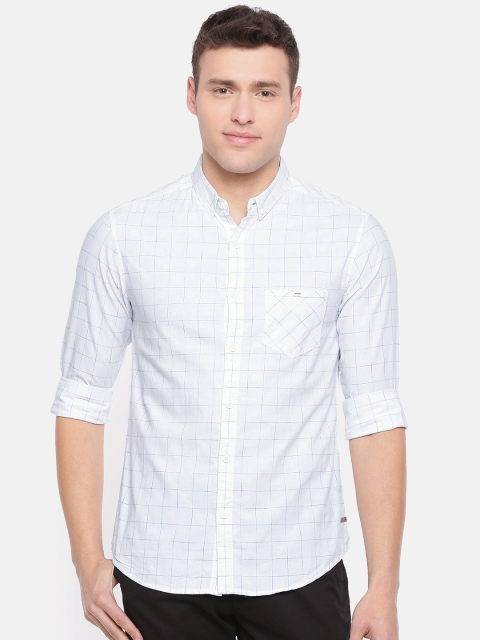

SPYKAR Men White & Blue Slim Fit Checked Casual Shirt