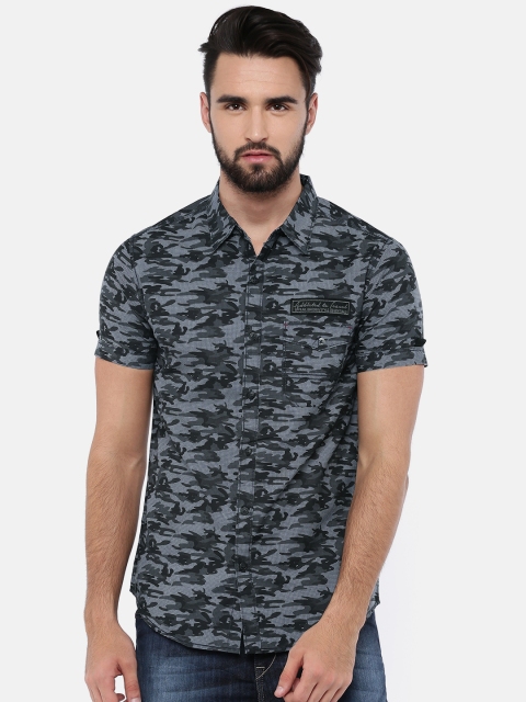 

SPYKAR Men Blue & Grey Slim Fit Printed Casual Shirt