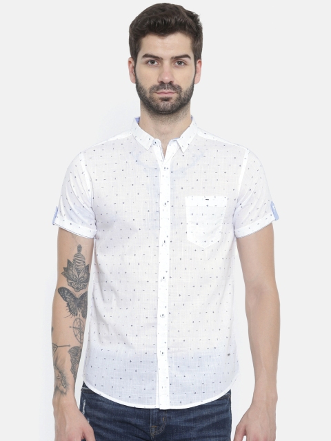 

SPYKAR Men White Slim Fit Printed Casual Shirt
