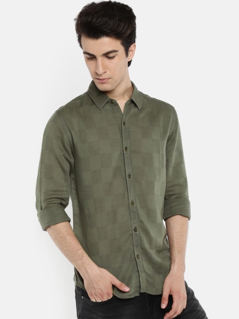 

SPYKAR Men Olive Green Slim Fit Checked Casual Shirt