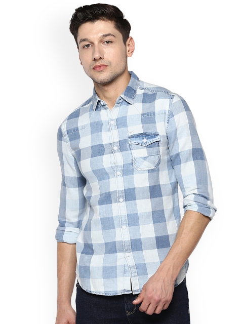 

SPYKAR Men Blue & White Slim Fit Checked Casual Shirt