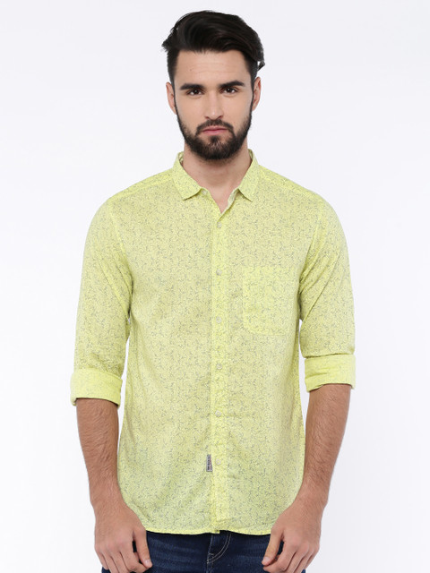 

SPYKAR Men Yellow Slim Fit Printed Casual Shirt