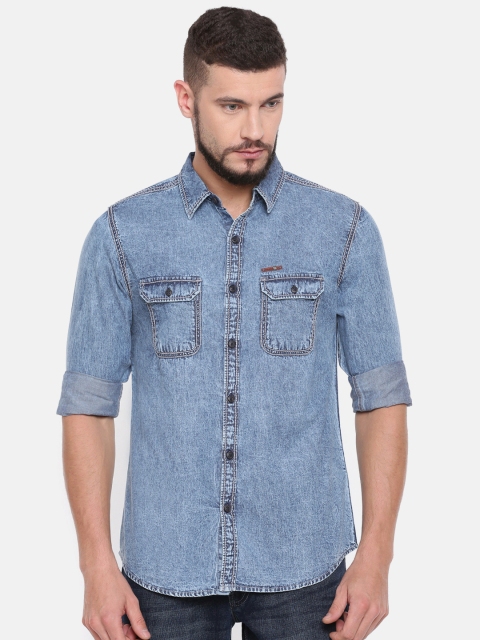 

SPYKAR Men Blue Regular Fit Solid Denim Casual Shirt