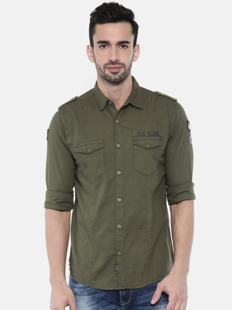 

SPYKAR Men Olive Green Slim Fit Solid Casual Shirt