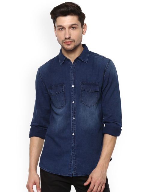 

SPYKAR Men Navy Blue Slim Fit Solid Denim Casual Shirt