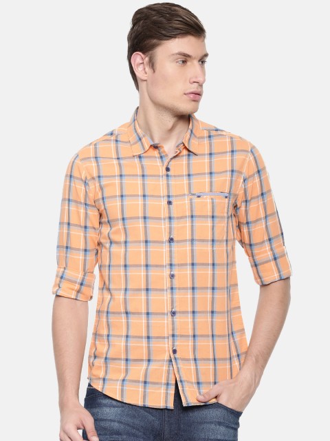 

SPYKAR Men Orange Slim Fit Checked Casual Shirt