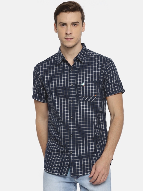 

SPYKAR Men Navy Blue & White Slim Fit Checked Casual Shirt
