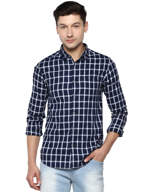 

SPYKAR Men Navy Blue Slim Fit Checked Casual Shirt