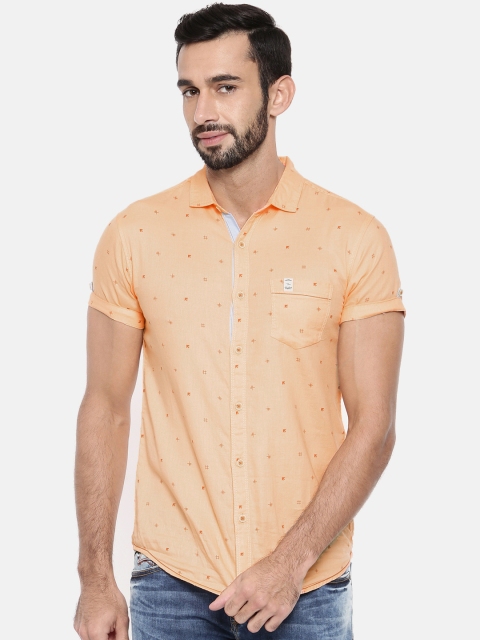 

SPYKAR Men Coral Orange Slim Fit Printed Casual Shirt