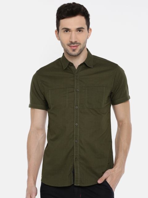 

SPYKAR Men Olive Green Slim Fit Solid Casual Shirt