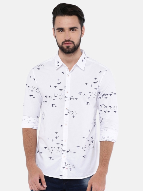 

SPYKAR Men White Slim Fit Printed Casual Shirt