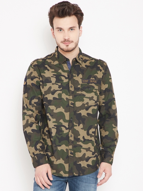 

SPYKAR Men Olive Green & Brown Slim Fit Printed Casual Shirt