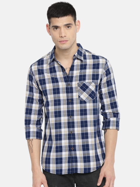 

SPYKAR Men Navy Blue & White Slim Fit Checked Casual Shirt