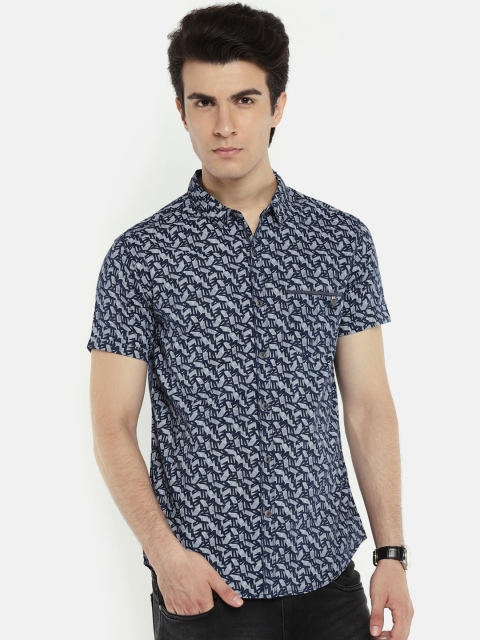 

SPYKAR Men Navy Blue & Grey Slim Fit Printed Casual Shirt