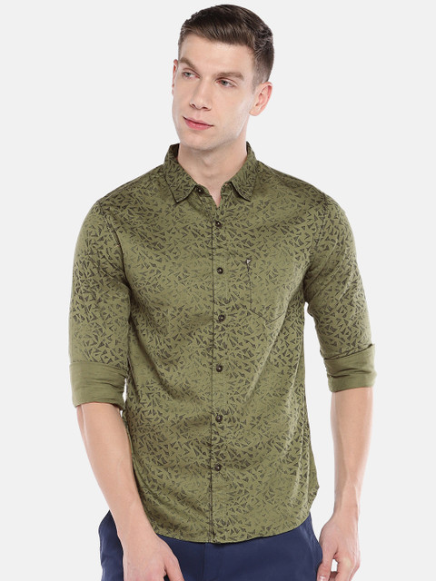 

SPYKAR Men Olive Green Slim Fit Printed Casual Shirt